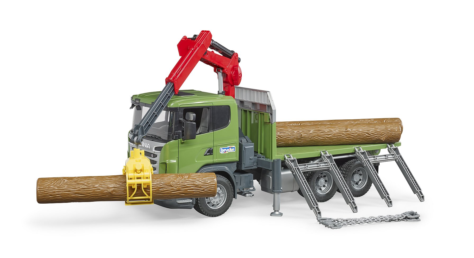 Bruder Scania R-Series Timber Truck W/Loading Crane & 3 Trunks