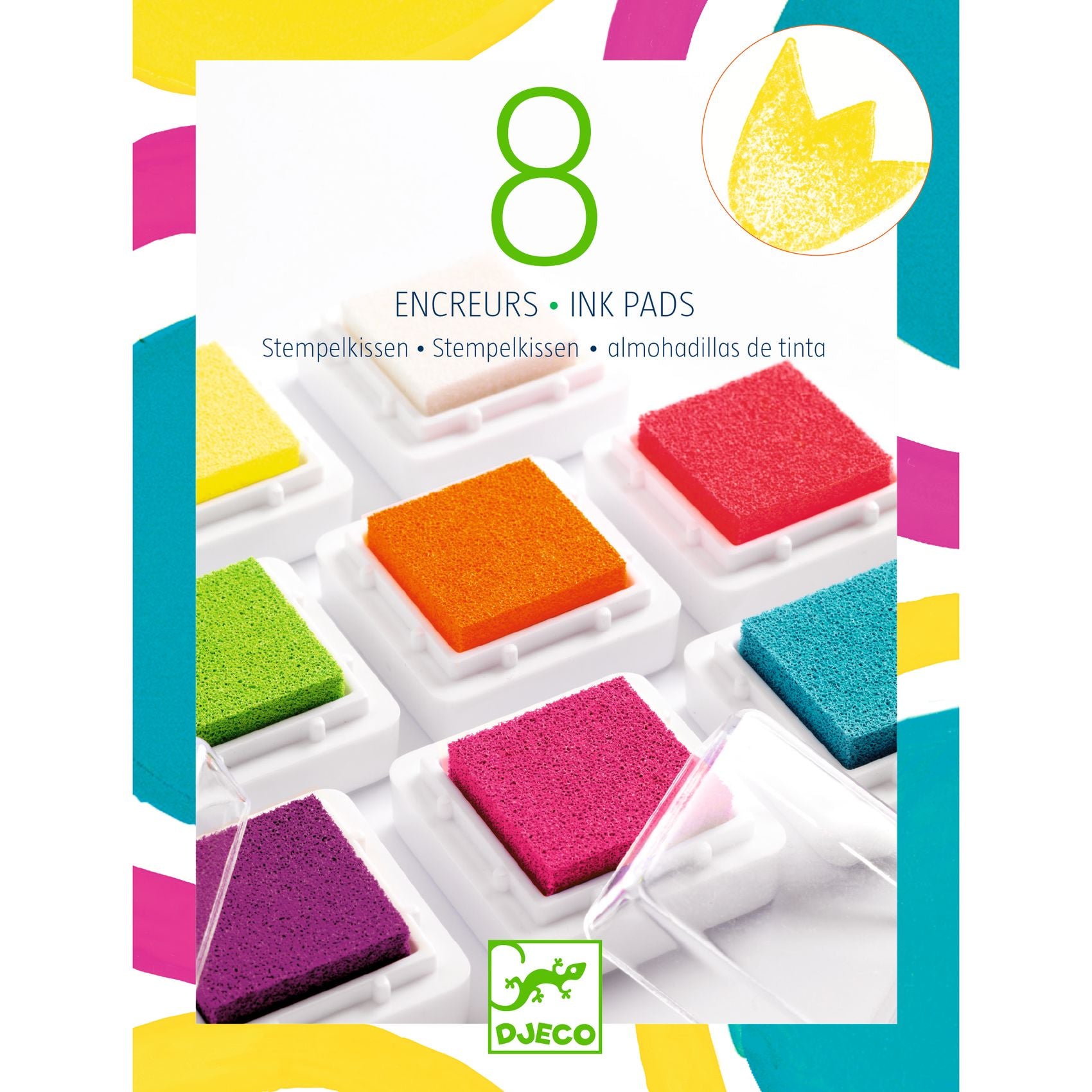 Djeco 8 Ink Pads And 1 Cleaner - Pop Colours For Older Ones