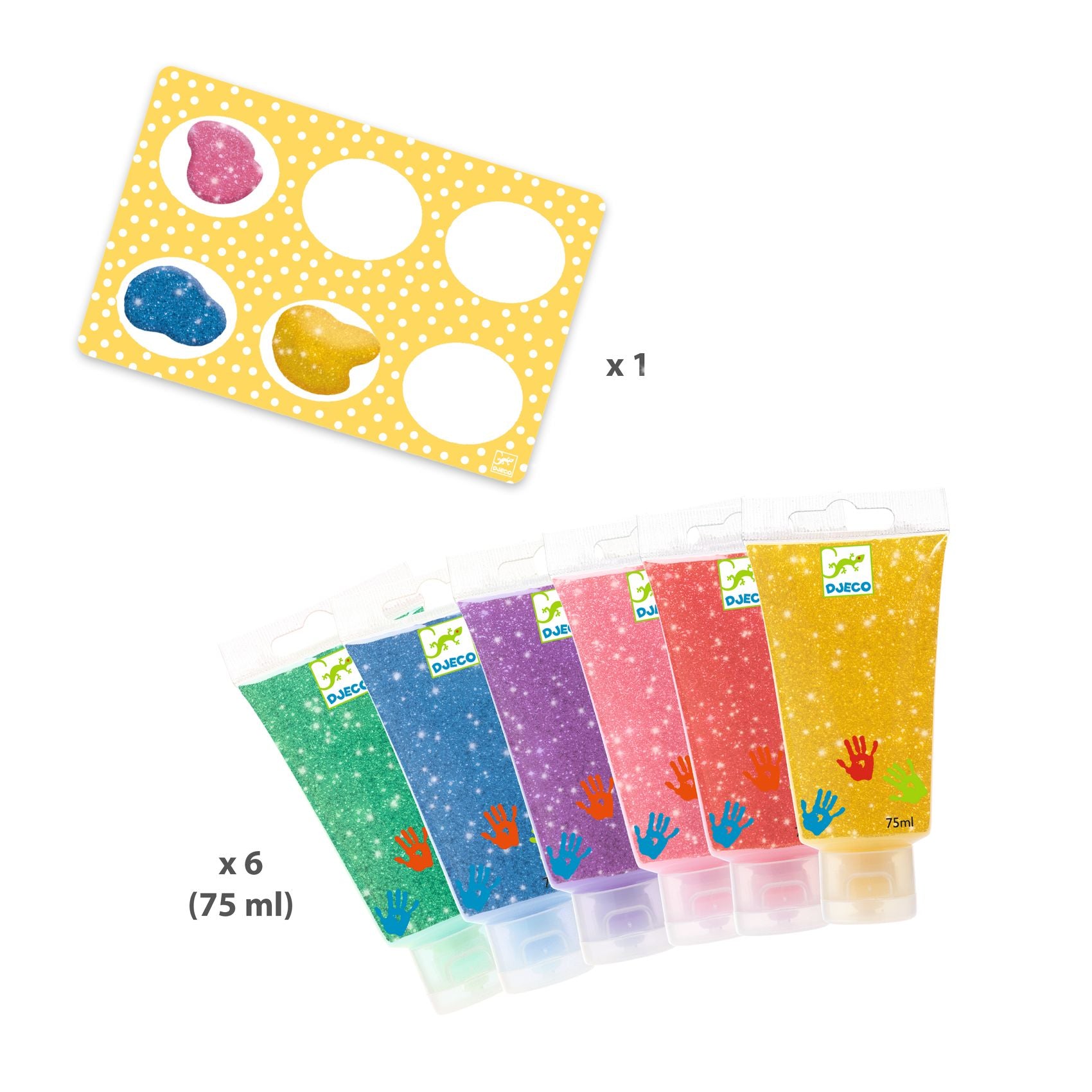 Djeco 6 Tubes Of Finger Paint - Glitter