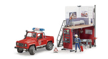 Bruder Bworld Fire Station W/Land Rover & Fireman
