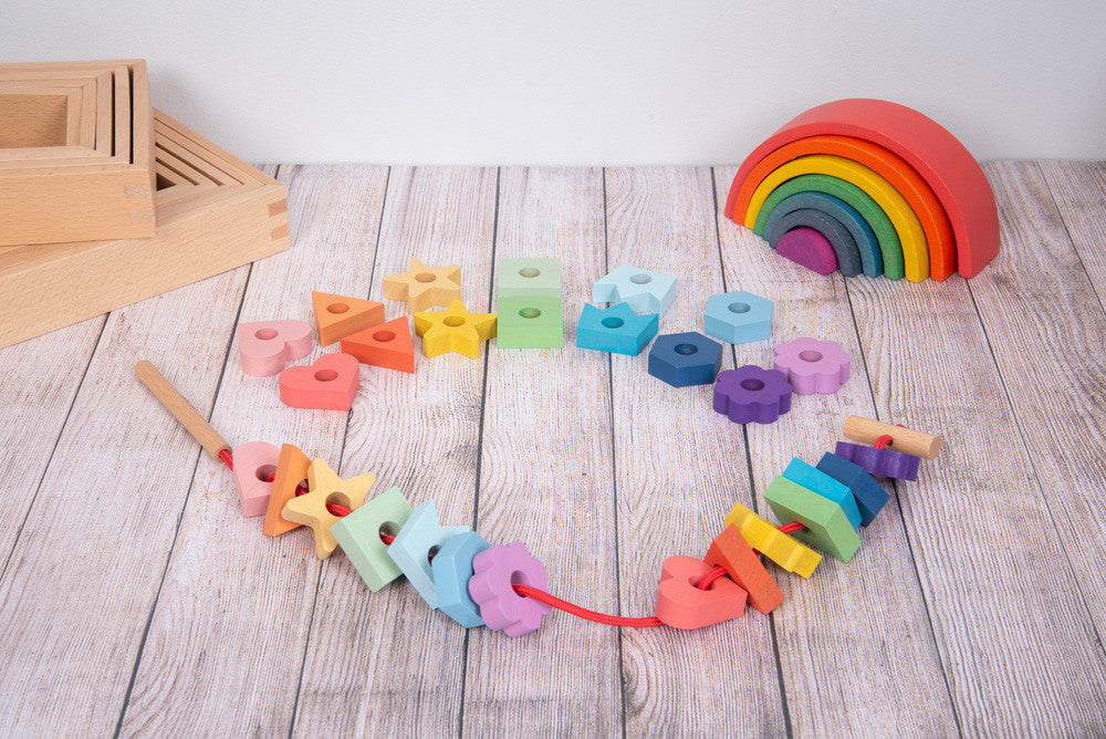 TickiT Rainbow Wooden Lacing Shapes