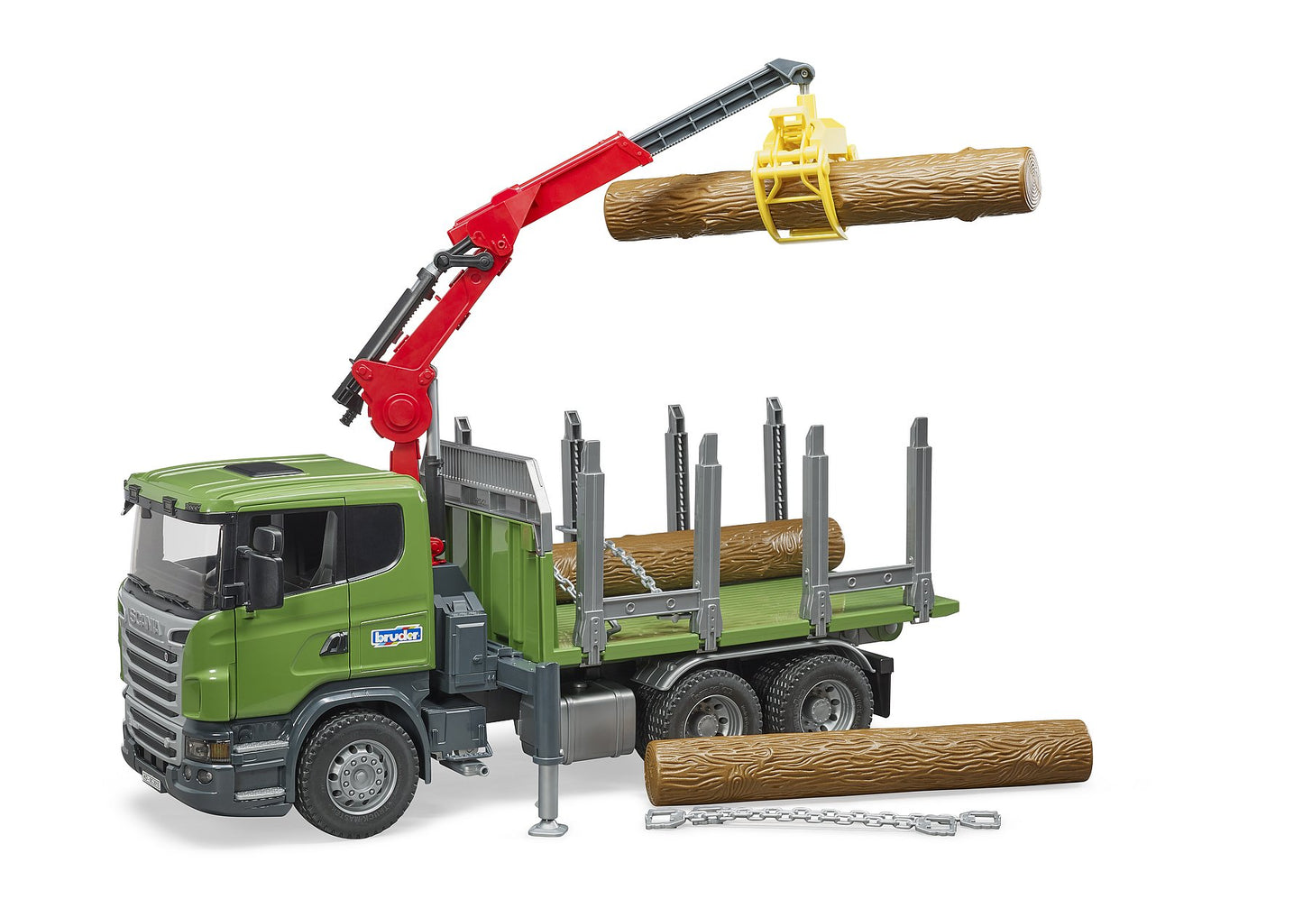 Bruder Scania R-Series Timber Truck W/Loading Crane & 3 Trunks