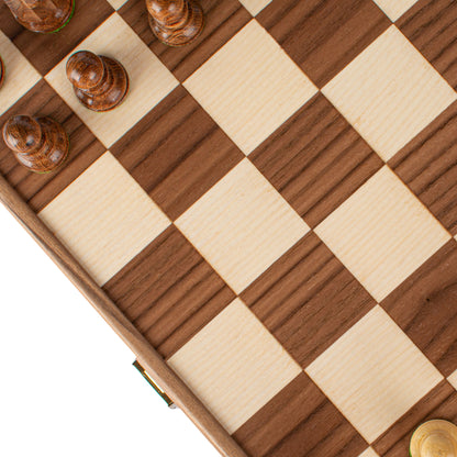 Manopoulos Wooden Chess Set In Inlaid Chessboard Case