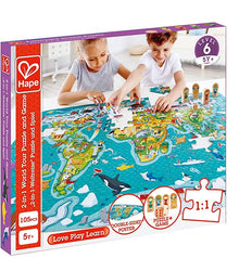 Hape E1626 2-in-1 World Tour Atlas Puzzle And Game