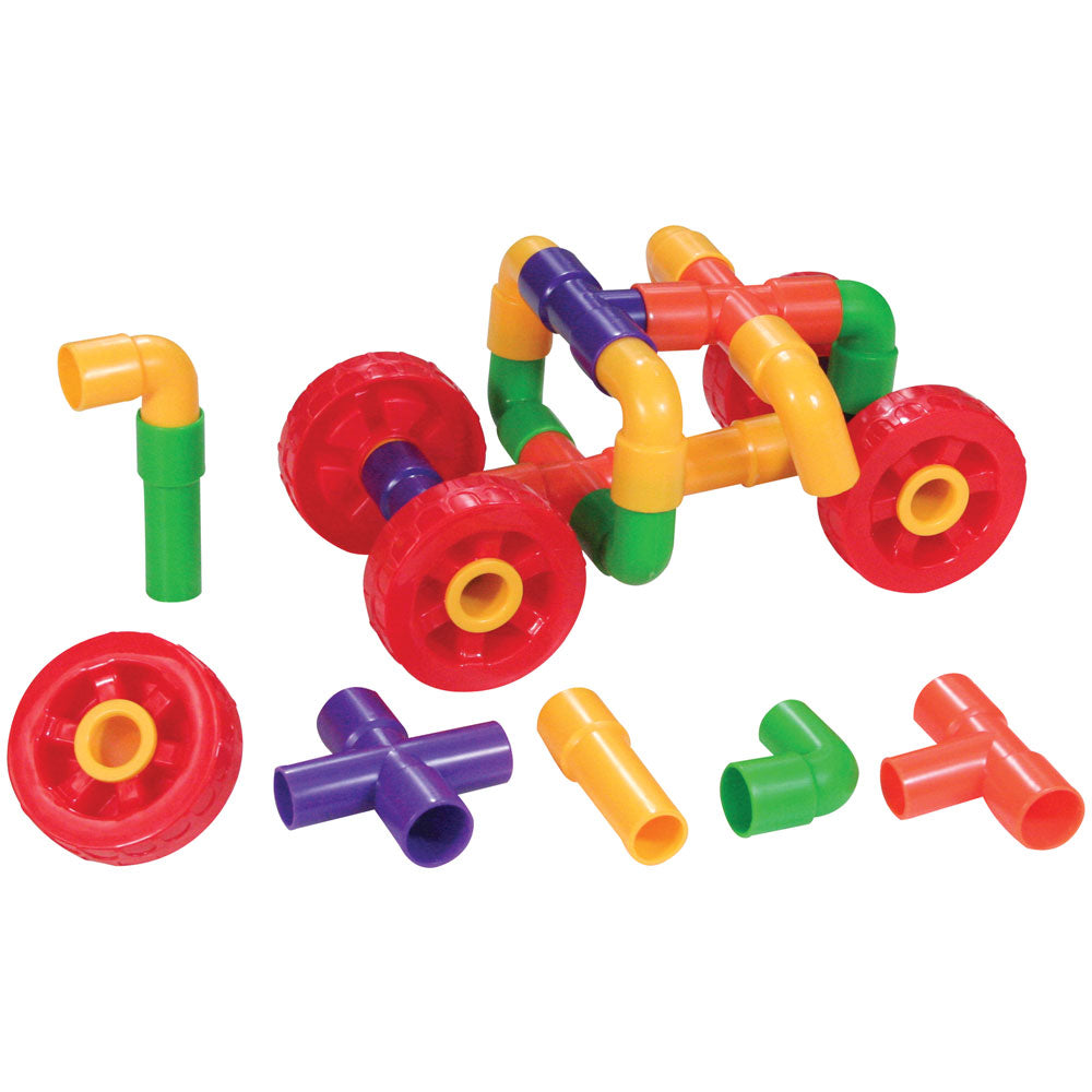 BigJigs Educational Pipetubes with Wheels 144pcs