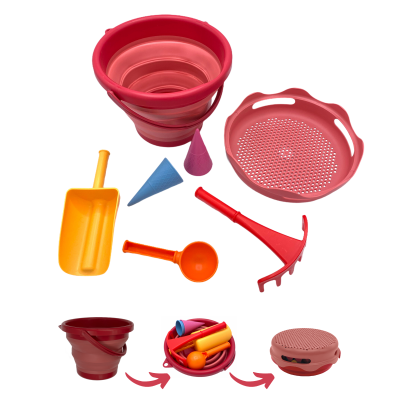 Schildkröt 7in1 Sand Toys Folding Bucket Set Red