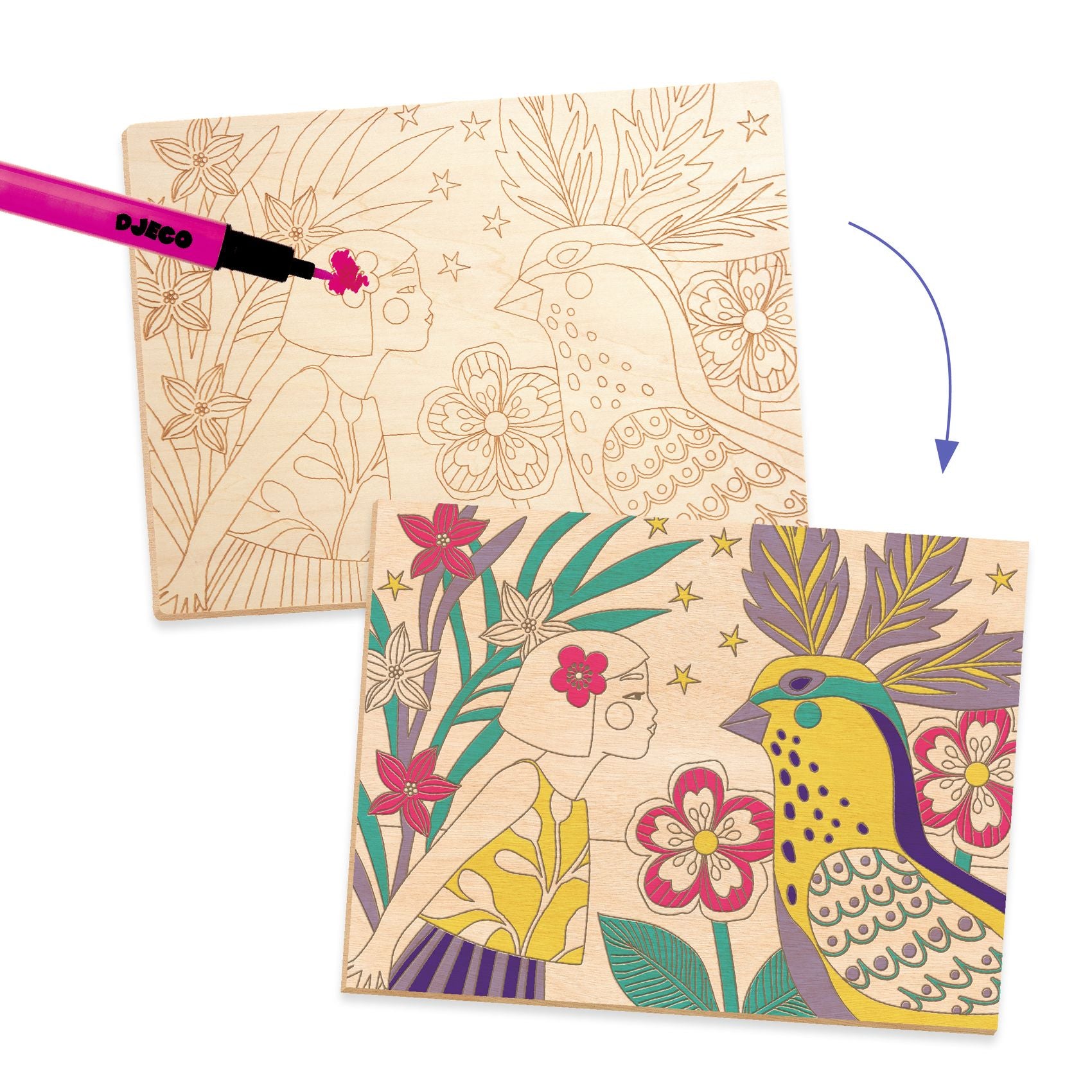 Djeco Colouring On Wood Sweet girls