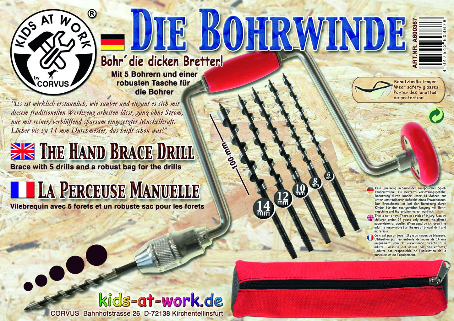 Kids At Work Brace Drill With 5 Drills And Bag
