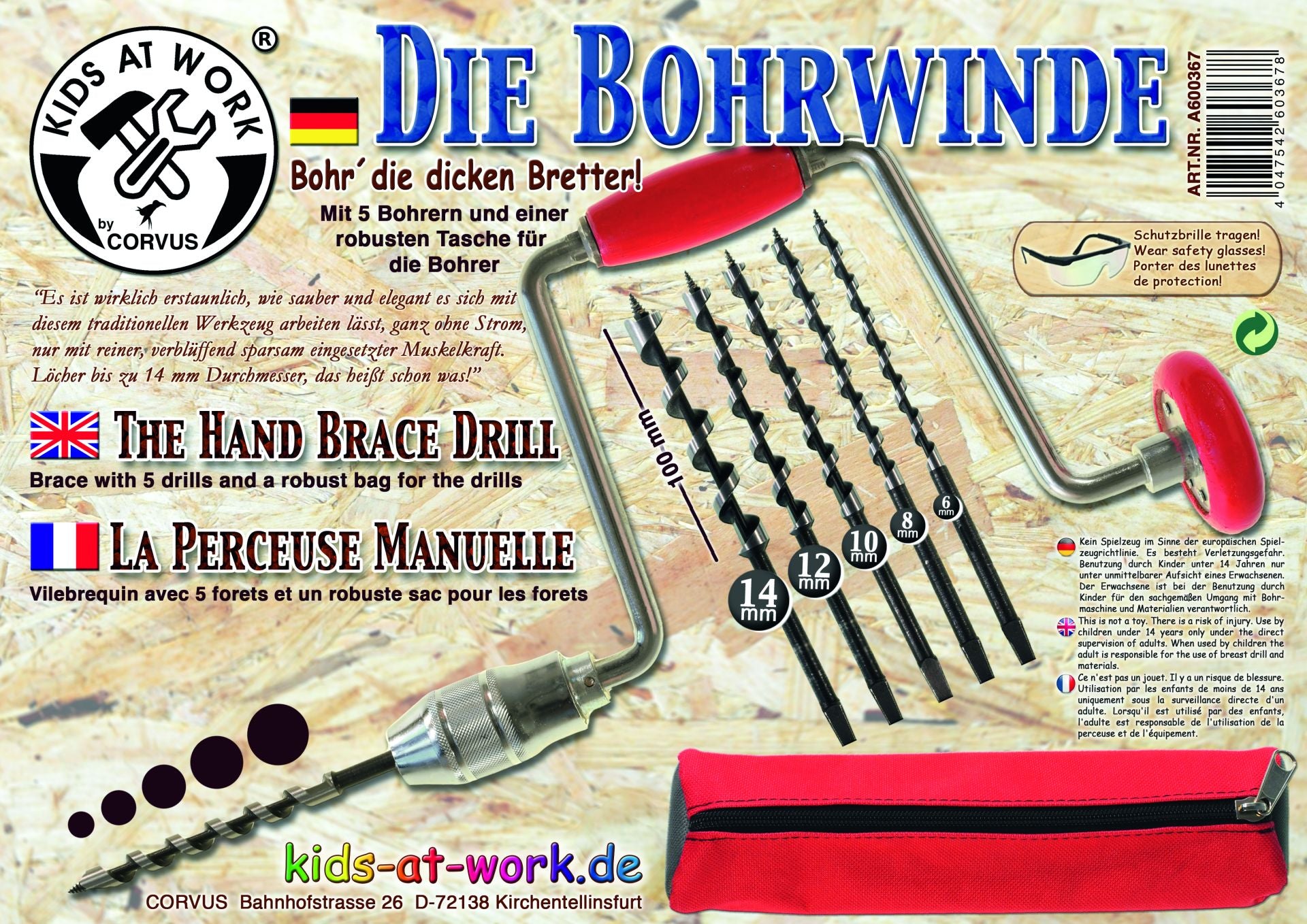 Kids At Work Brace Drill With 5 Drills And Bag