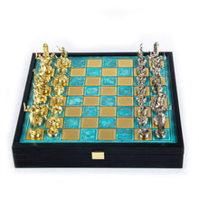 Manopoulos Greek Mythology Metal Chess Set in Wooden Box With Gold/Silver Chessm