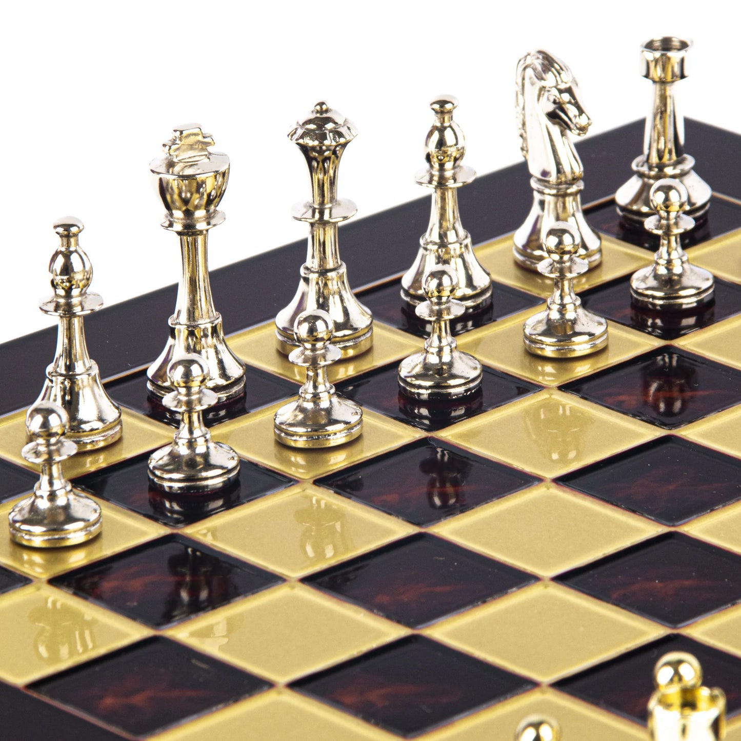 Manopoulos Classic Staunton Metal Chess Set with Gold/Silver Chessmen And Bronze-S34RED