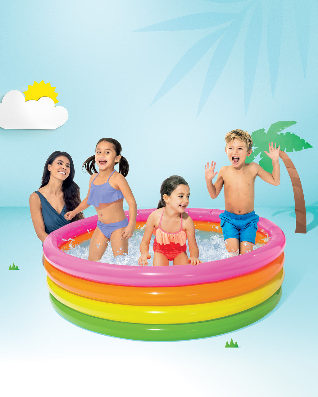 Intex 66"X18" Multi Colour Inflatable 4 Ring Pool Pool