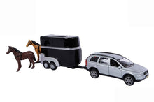 Kids Globe Die Cast P/Back Volvo Xc90 Jeep W/Horse Trailer & 2 Horses - 3 Asst.