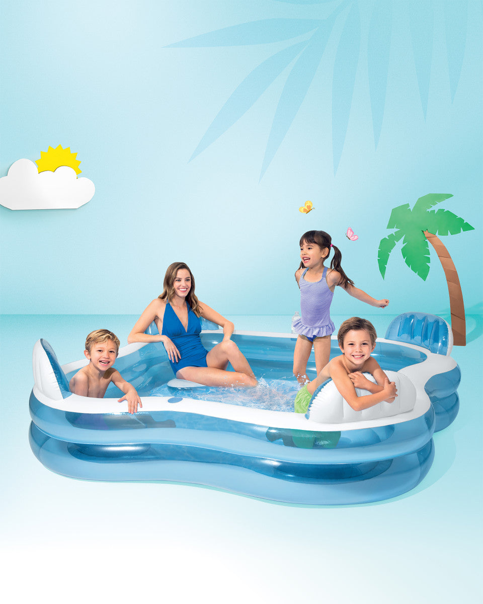Intex 90" X 90" X 26" Blue Inflatable 2 Ring Family Pool W/Seats