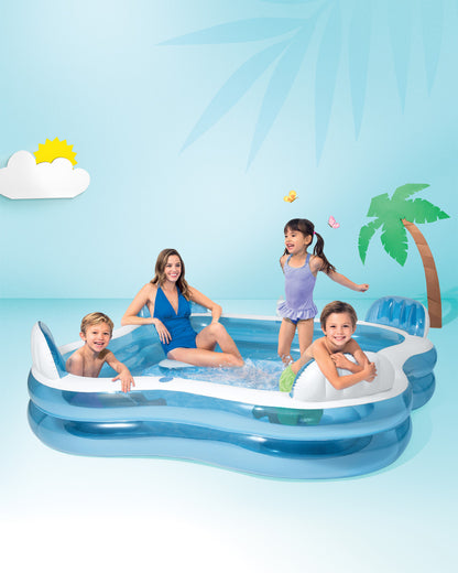 Intex 90" X 90" X 26" Blue Inflatable 2 Ring Family Pool W/Seats