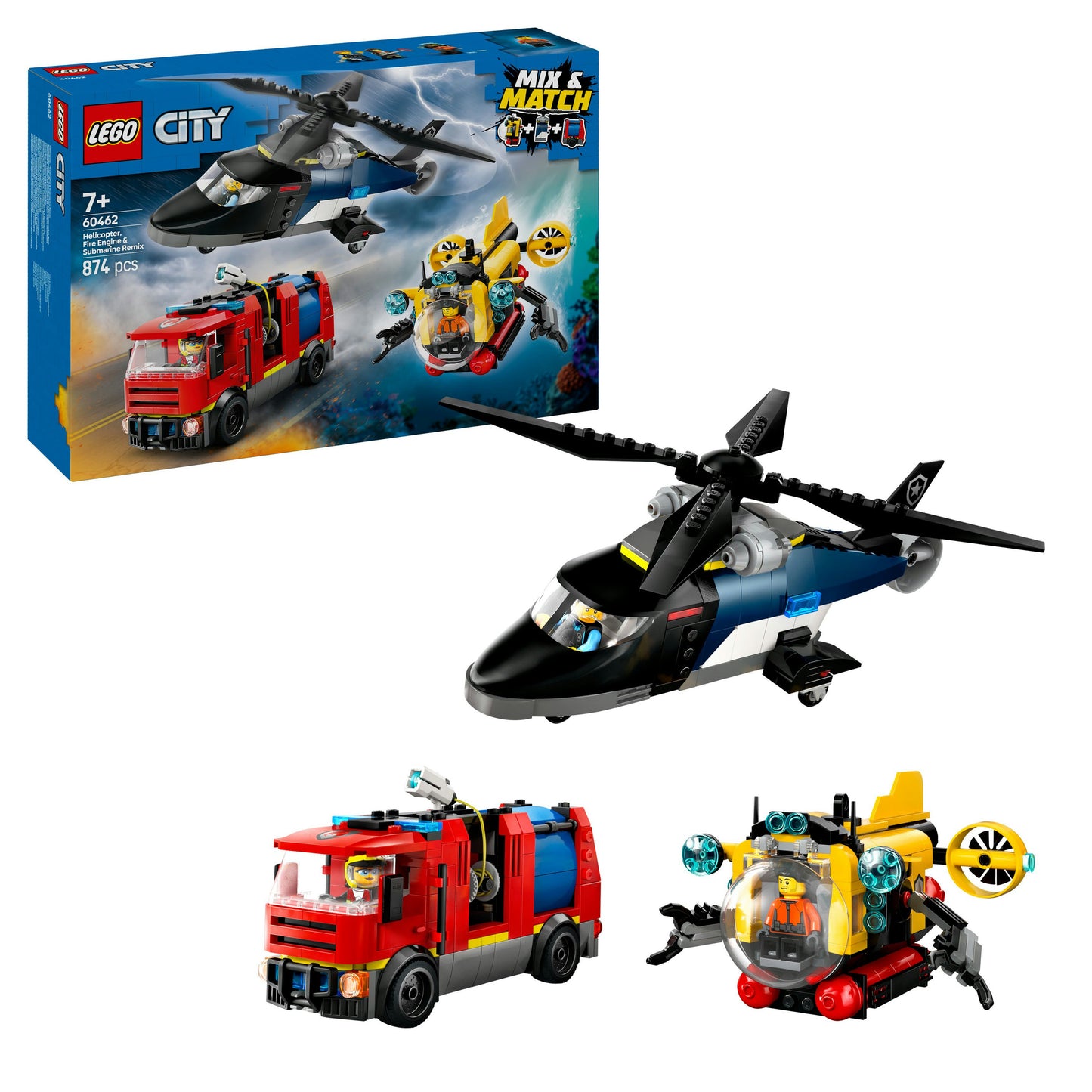Lego City Great Vehicles 60462 Helicopter, Fire Truck & Submarine Remix