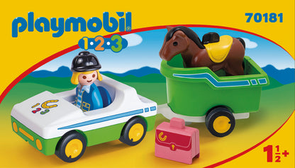 Playmobil 1.2.3 70181 Car with Horse Trailer