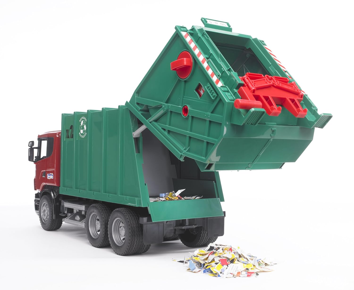 Bruder Scania R-Series Bin Lorry, Ruby Red/Green