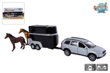 Kids Globe Die Cast P/Back Volvo Xc90 Jeep W/Horse Trailer & 2 Horses - 3 Asst.
