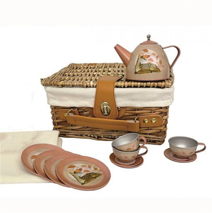 Egmont Toys Tin Tea Set in Wicker Basket Fawn