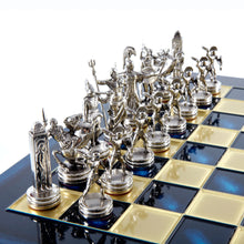 Manopoulos Greek Mythology Metal Chess Setwith gold/silver chessmen and bronze c