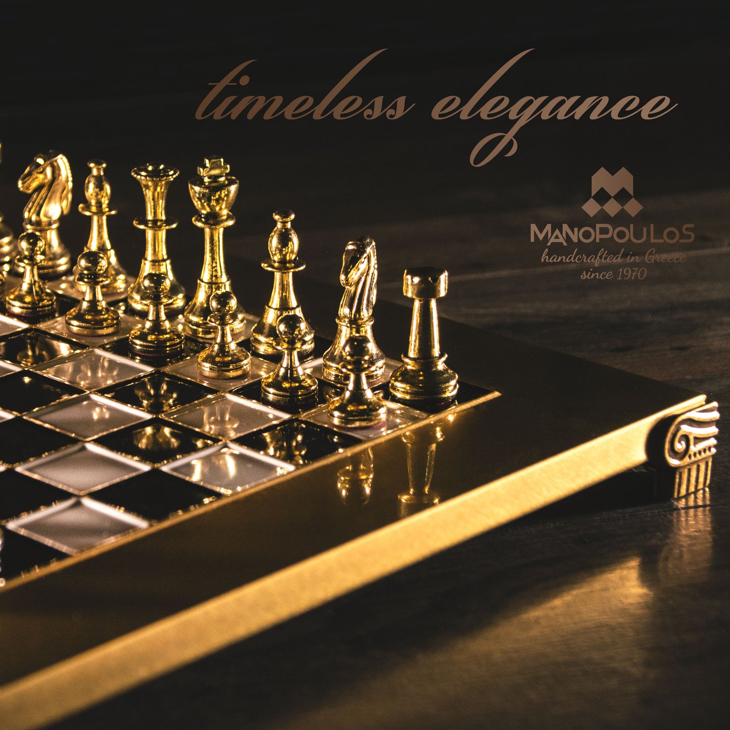 Manopoulos Classic Staunton Metal Chess Set with gold/silver chessmen and bronze-S32BLA