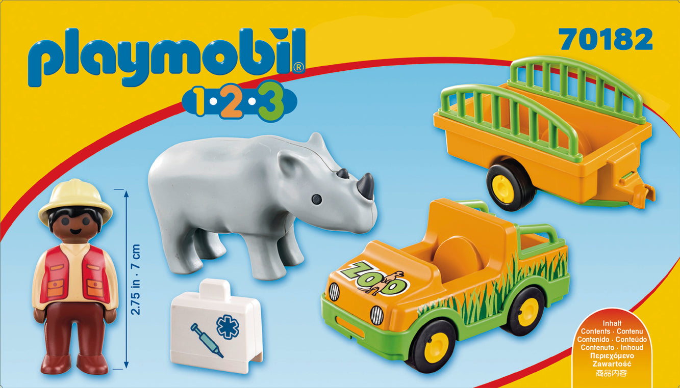 Playmobil 1.2.3 70182 Zoo Truck and Trailer with Rhinoceros