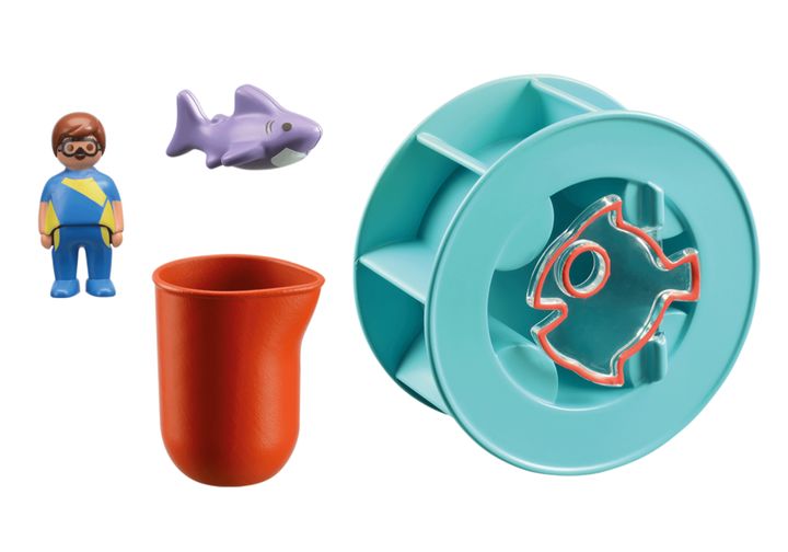 Playmobil 70636 1.2.3 Aqua Water Wheel With Baby Shark