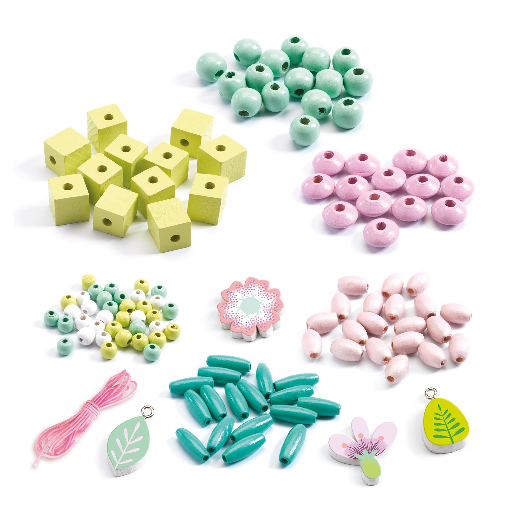Djeco Wooden Beads, Leaves And Flowers