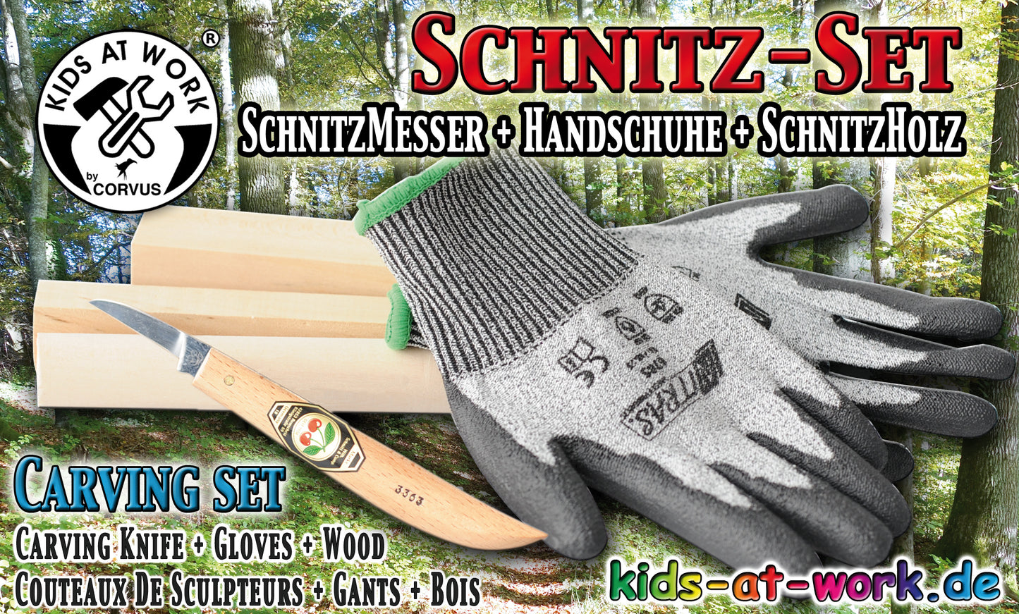 Kids At Work Carving Set Knife, Gloves & Wood