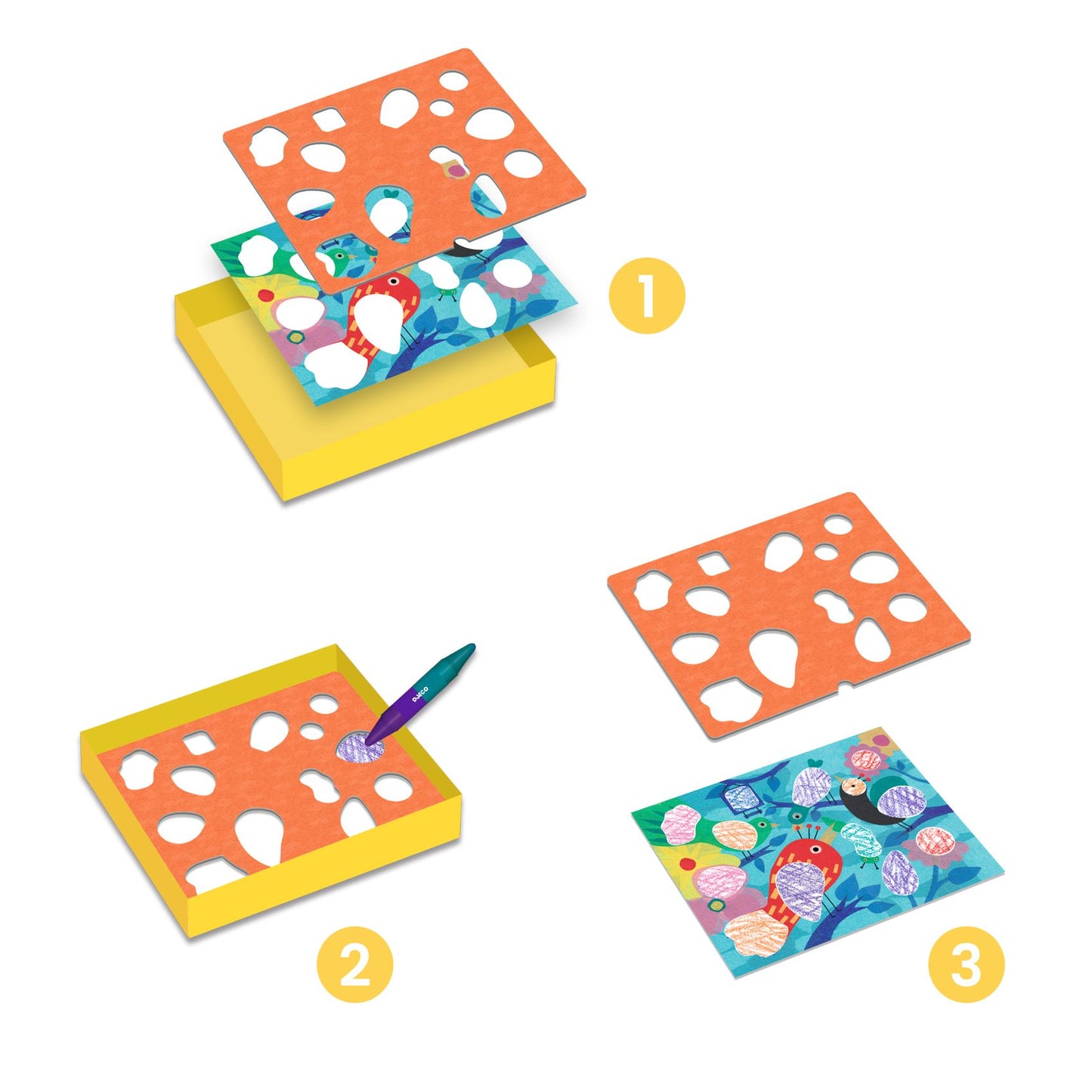 Djeco Fabulous Stencils Birdie & Co Colouring