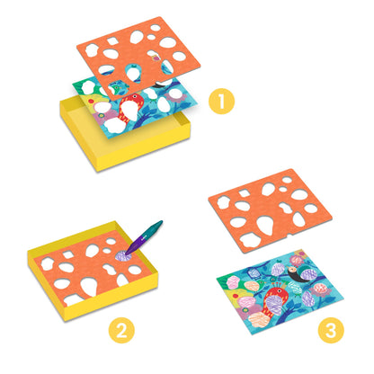 Djeco Fabulous Stencils Birdie & Co Colouring