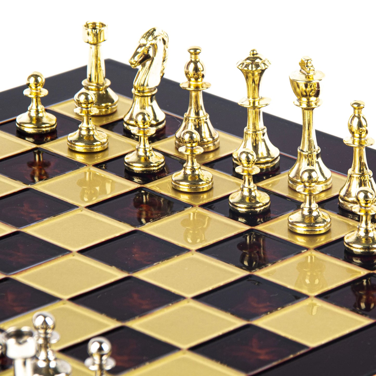 Manopoulos Classic Staunton Metal Chess Set with Gold/Silver Chessmen And Bronze-S34RED