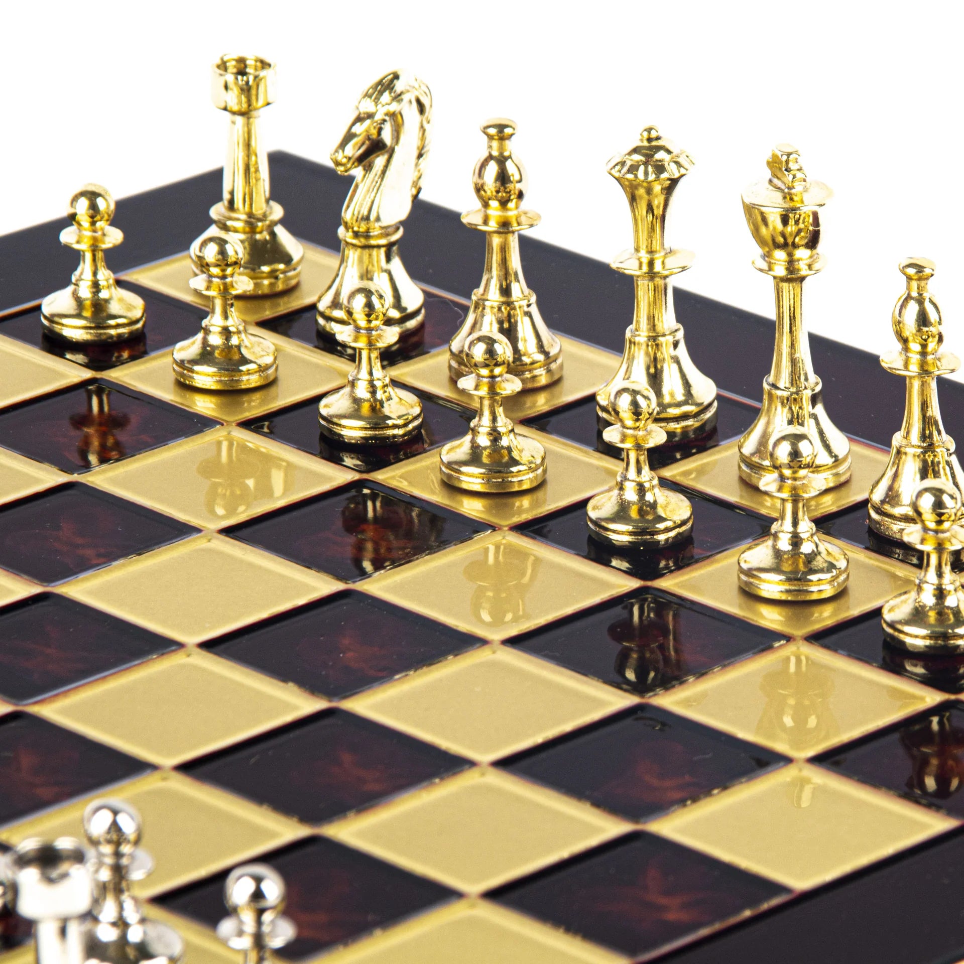 Manopoulos Classic Staunton Metal Chess Set with Gold/Silver Chessmen And Bronze-S34RED