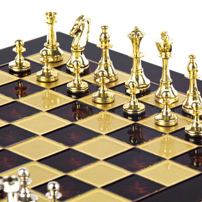 Manopoulos Classic Staunton Metal Chess Set with Gold/Silver Chessmen And Bronze-S34RED