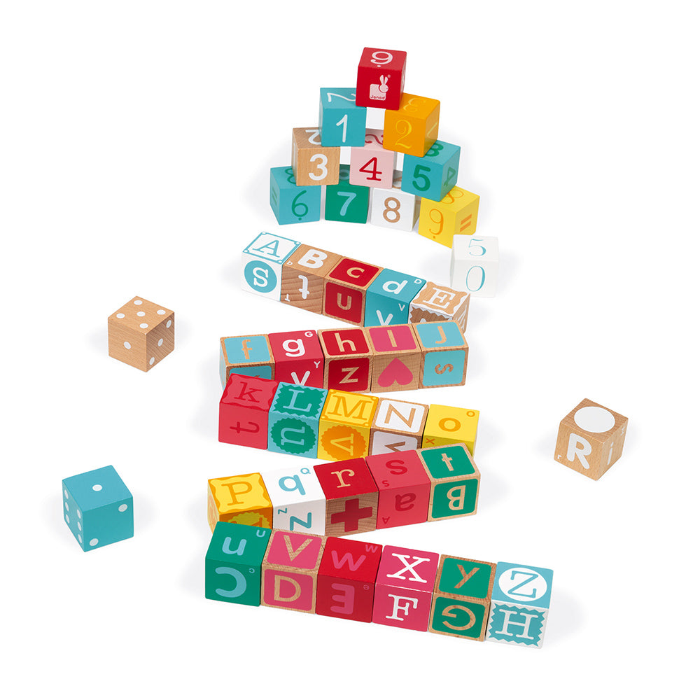 Janod KUBIX 40-Cube Set + Letters / Numbers Puzzle