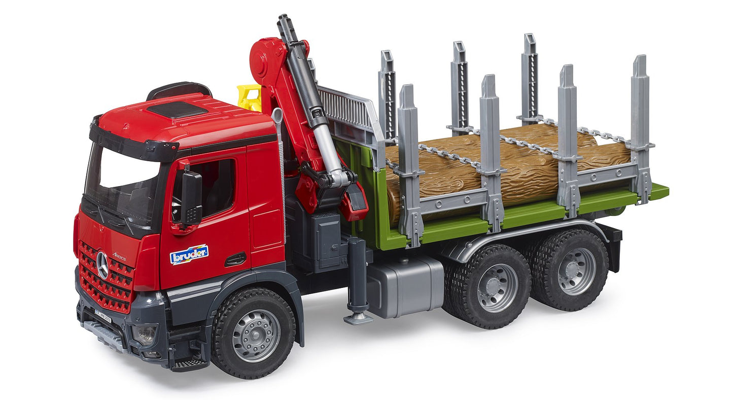 Bruder MB Arocs Timber Truck W/Loading Crane, Gripper & 3 Trunks