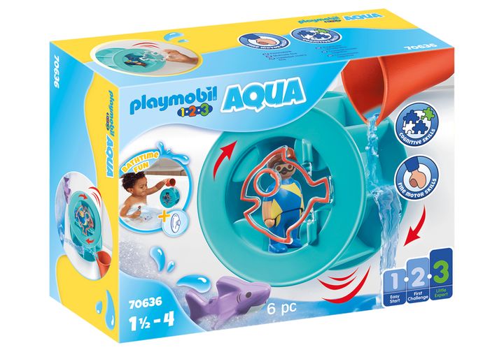 Playmobil 70636 1.2.3 Aqua Water Wheel With Baby Shark