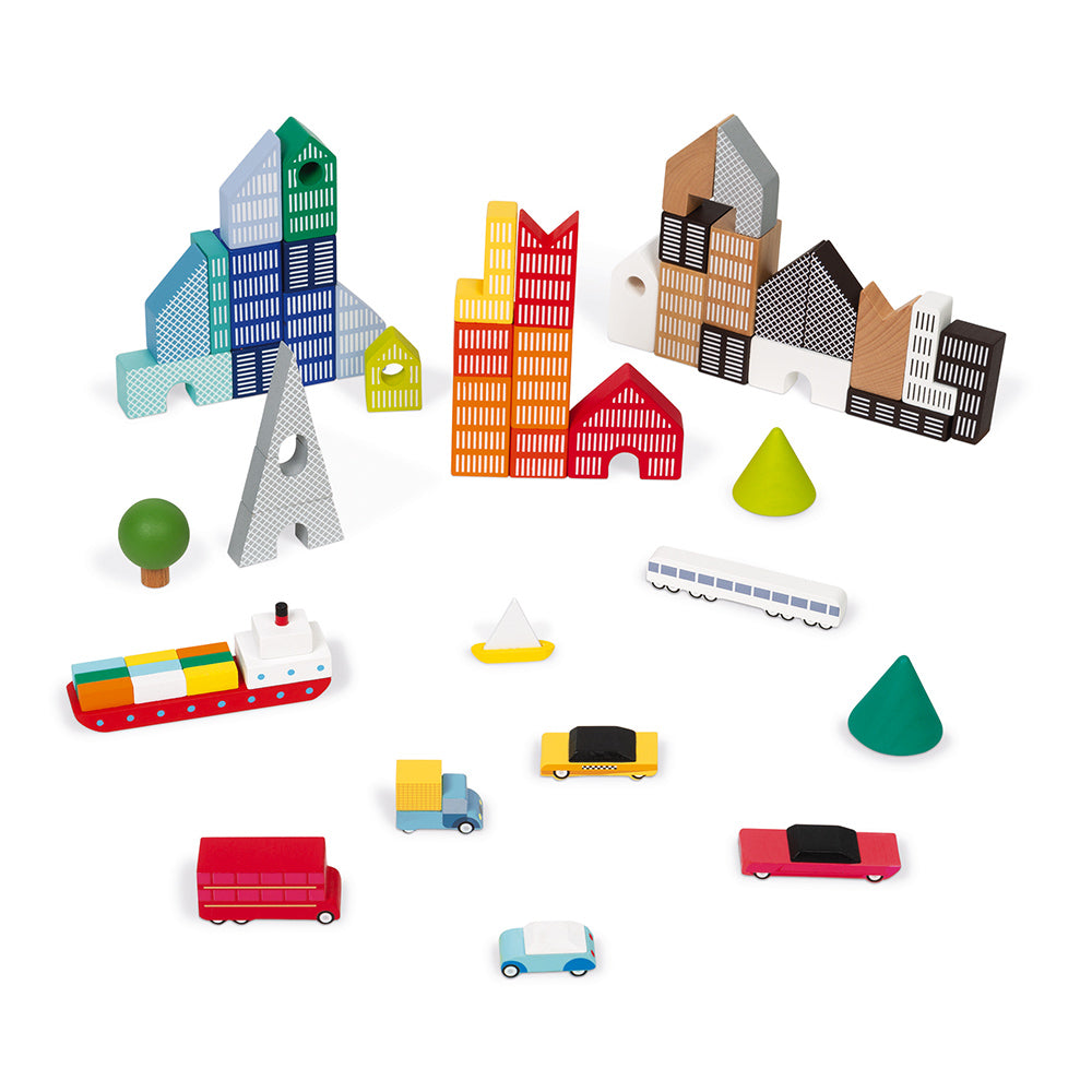 Janod Kubix 60-Block Set + City Puzzle