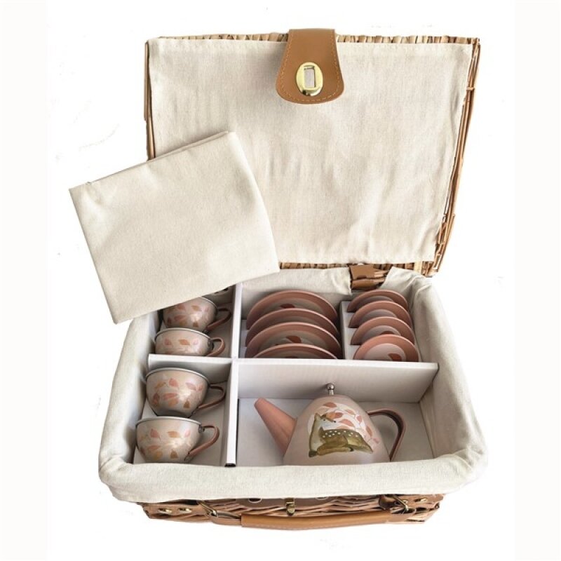 Egmont Toys Tin Tea Set in Wicker Basket Fawn