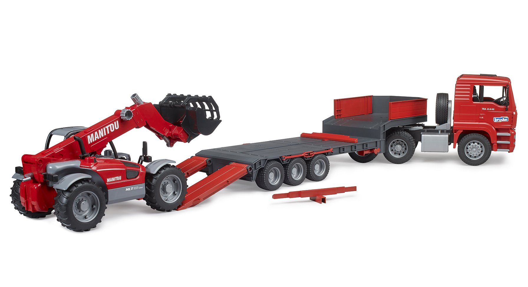 Bruder MAN TGA Low Loader Truck W/Manitou Telescopic Loader Mlt 63