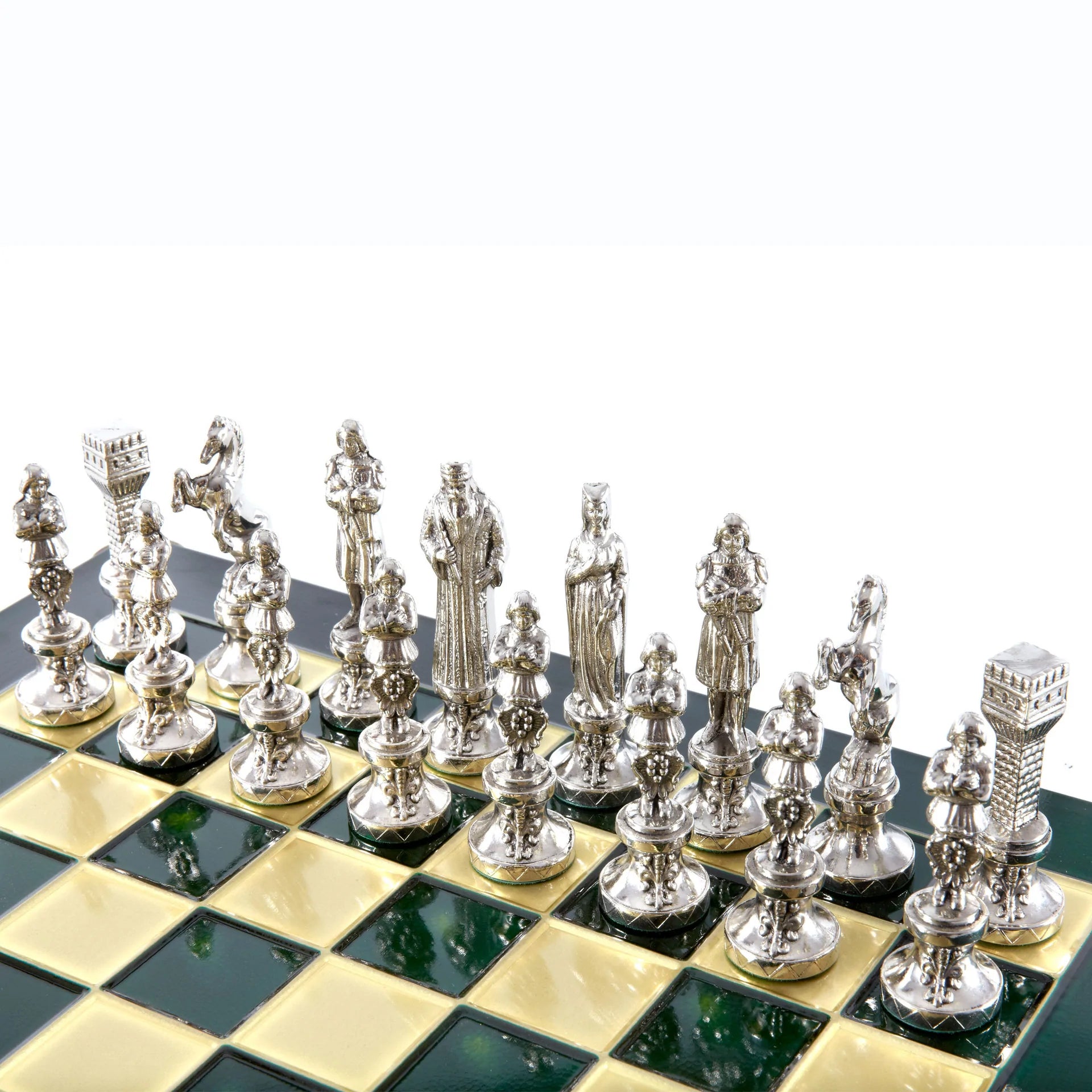 Manopoulos Renaissance Metal Chess Set With Gold/Silver Chessmen And Bronze Ches