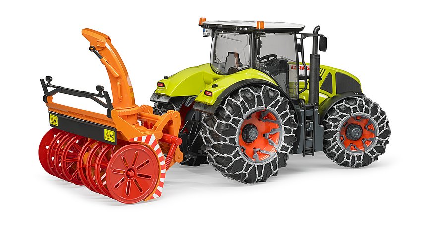 Bruder Class Axion 950 with snow chains and snow blower